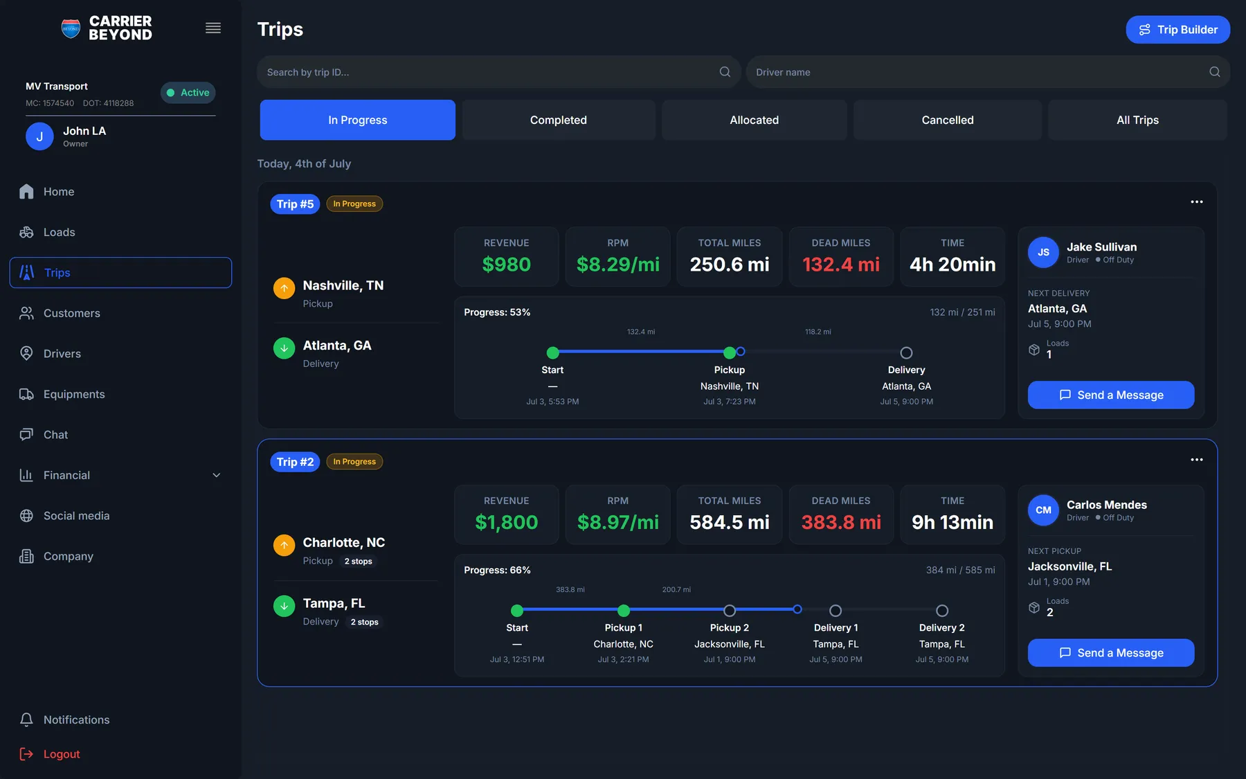 The trips board in Carrier Beyond